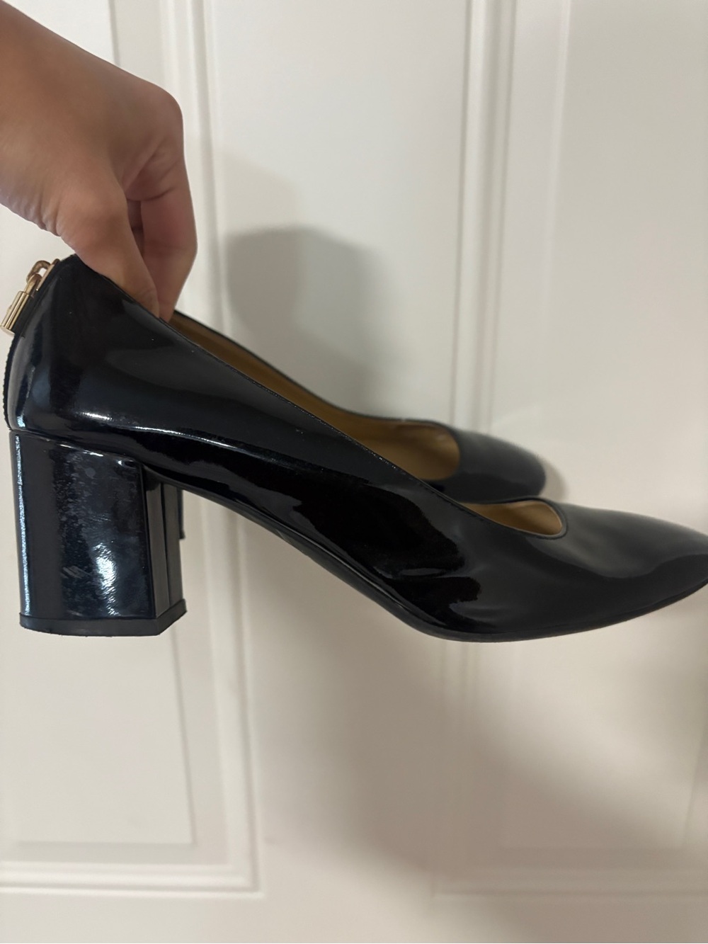 Michael Kors Black Patent Block Heel Pumps
